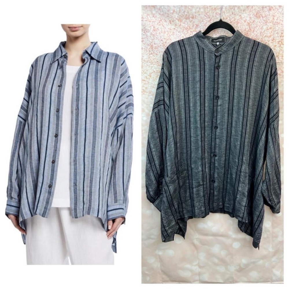 ESKANDAR
Wide Longer-Back Bound Neck Linen Shirt (21)
